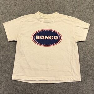 VTG Bongo Baby Tee Shirt Junior Large White USA Patriotic 90s Crop Festival Y2K